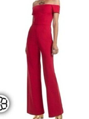 New York & Company Size S Red Off Shoulder Wide Leg Jersey Jumpsuit NEW!